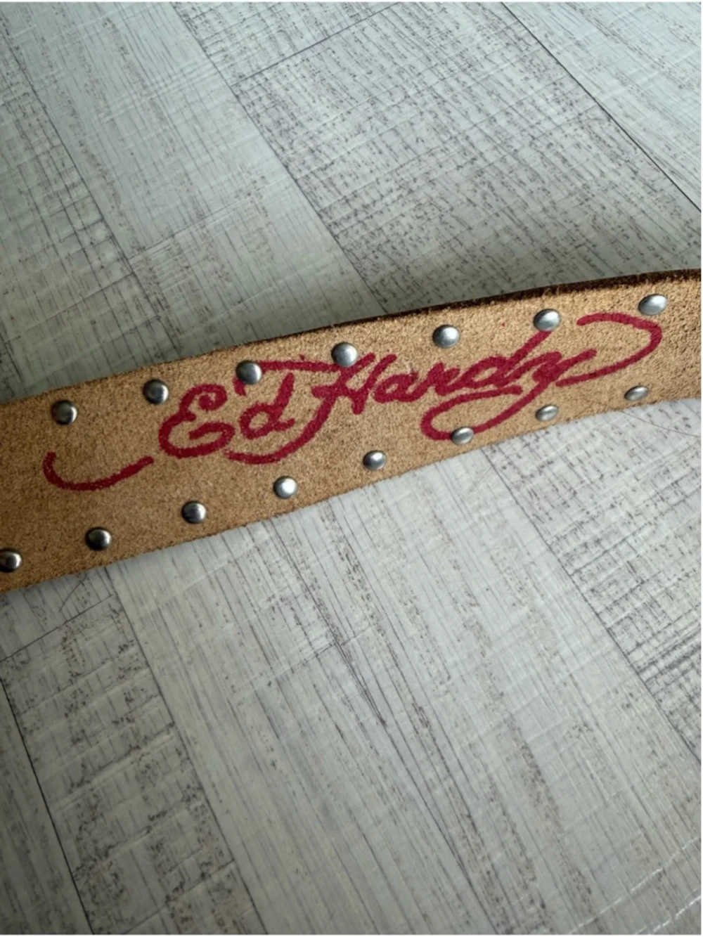 Y2K Don Ed Hardy Designs True Love Tattoo Leather Rhinestone Belt Tiger Buckle